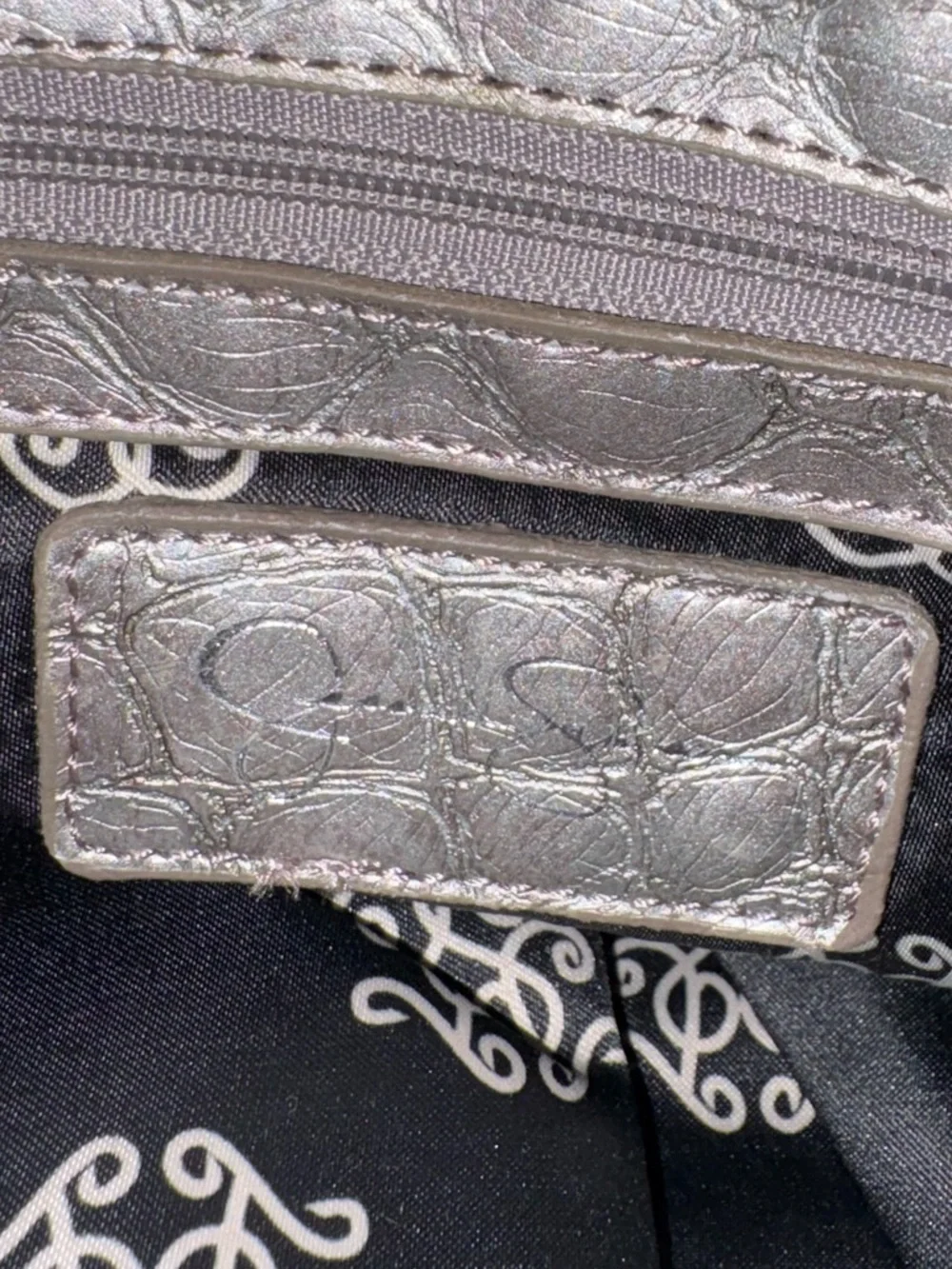 Jessica Simpson Metallic Croc Embossed Bow Satchel Tote Bag